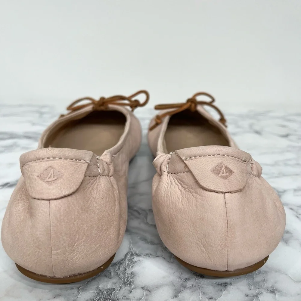 Sperry Thalia Rose leather ballet flat nude blush pink leather bow tie size 10